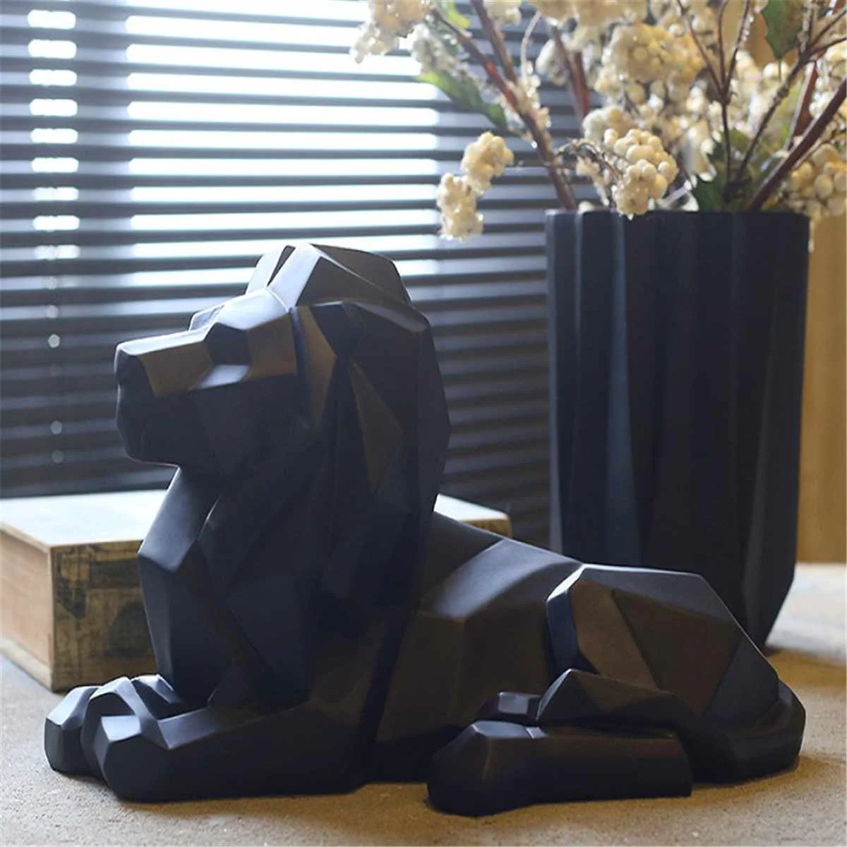 Нордическая статуя из смолы скульптуры геометрические Львы орнамент художественные поделки абстрактный король зверей статуя волка статуэтка животного домашний декор - Цвет: lionblack