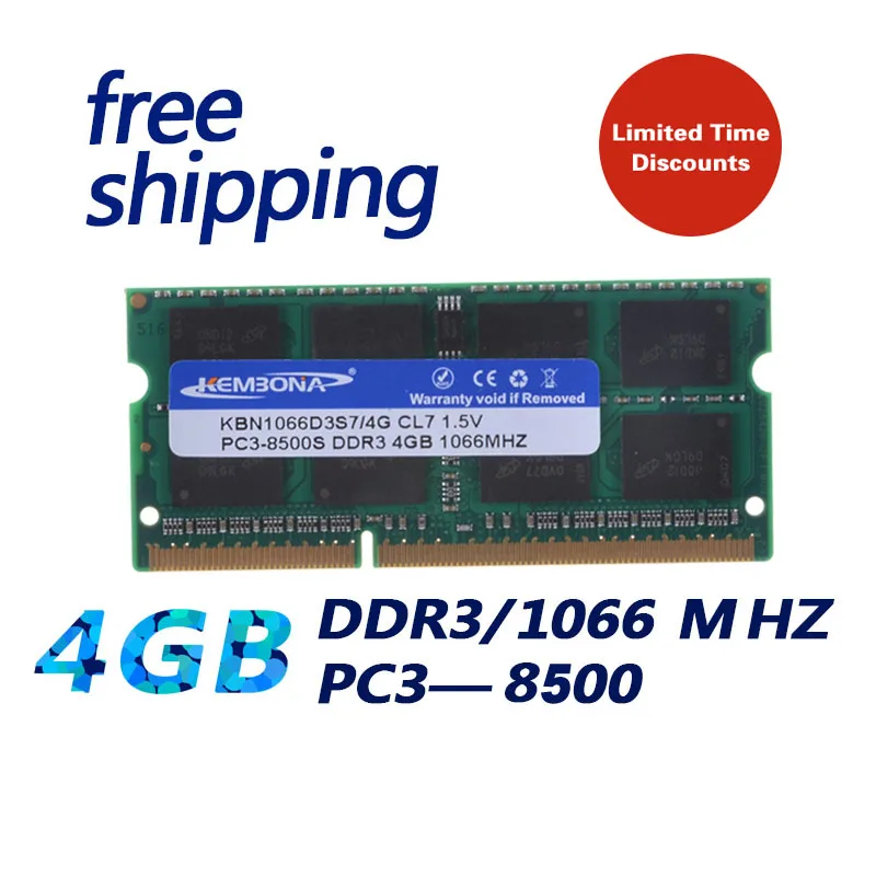 Продажа KEMBONA Абсолютно Новый Запечатанный DDR3 1066 PC3 8500 4 Гб оперативной памяти ноутбука совместим со всеми материнскими платами Бесплатная Доставка!