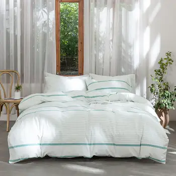 

White stripes Bedding Set Washed Cotton Bed Set Twin Queen Size Bed Sheet luxury Duvet Cover Set Various colors Bed Linen