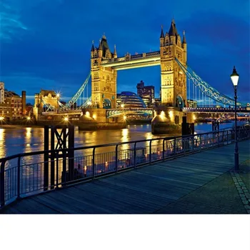 

Full city scenery Diamond embroidery Tower Bridge of London Diamond painting city night cross stitch round drill Mosaic picture