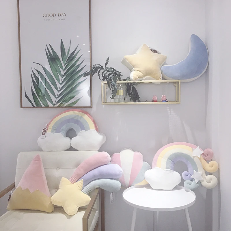 

DDWE Nordic Color Moon/Stars/Shells Soft Stuffed Cartoon Plush Pillow Down Cotton Baby Pillow Soothing Toy Child Girlfriend Gift