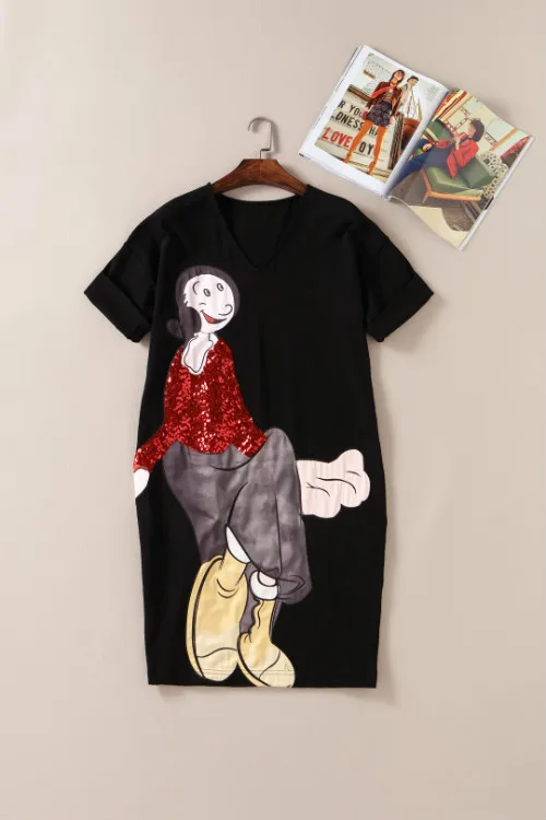 Черное женское мини-платье с v-образным вырезом, короткими рукавами, пайетками и вышивкой, брендовый стиль, Vestidos De Festa 111010