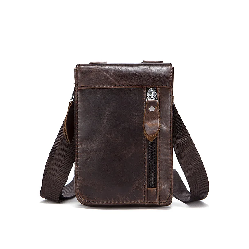 Винтажная маленькая сумка из натуральной кожи с натуральным лицевым покрытием, мужские сумки-мессенджеры, сумка для мобильного телефона, Повседневная сумка на пояс - Цвет: coffee