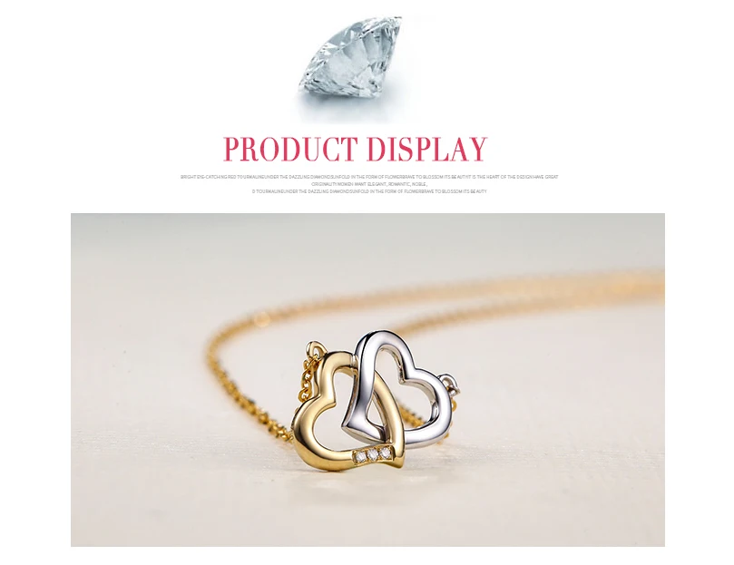 18K Gold Diamond Necklace Pendant Love Heart Lock Chain charm Gift Rose real natural pure women girl lover couple wedding party