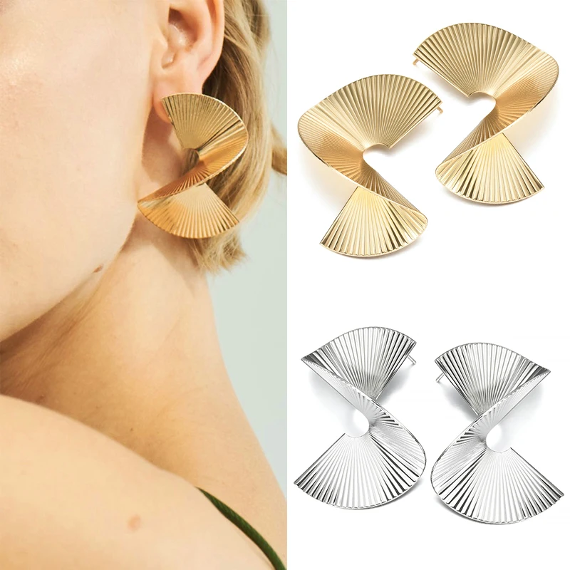 

Irregular Shape Gold Silver color 3D spiral Hyperbole Stud earrings for women geometric punk earring fashion jewelry accessories