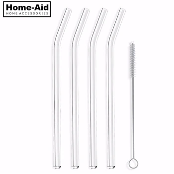 

4pcs Reusable Clear Drinking Glass Straws+1pcs Cleaning Brush for Bar Drinking Cold Bevarage Sipping Cocktail Coffee
