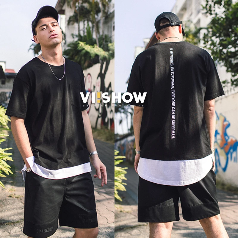 VIISHOW мужские футболки мода 2018 Мода сплайсинга подол camisetas лето черный и белый
