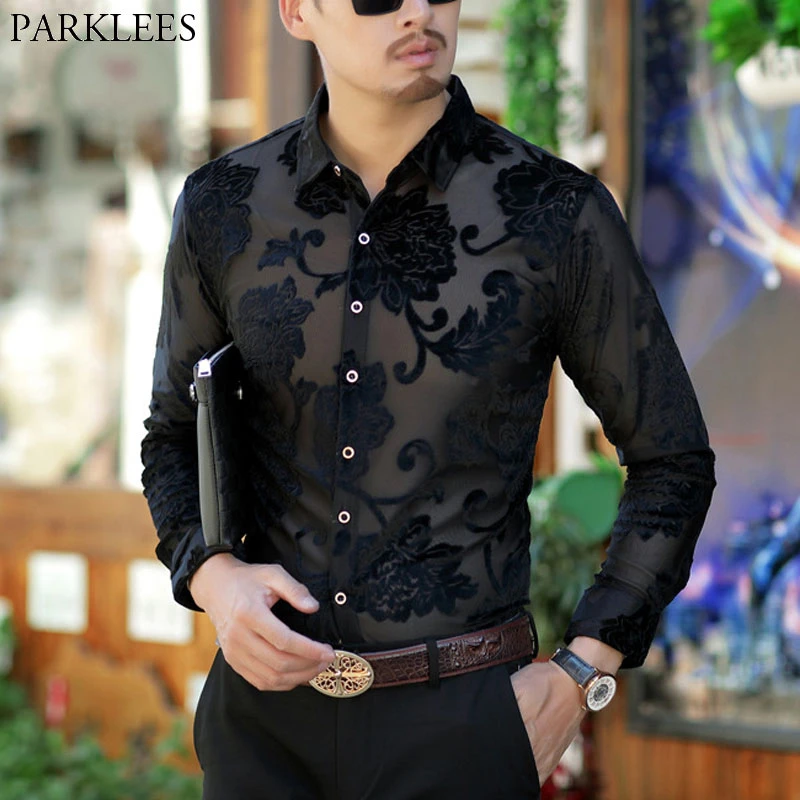 Luxus Transparent Hemd M nner Floral Stickerei Spitze Shirt F r Luxus Transparent Hemd M nner Floral Stickerei Spitze Shirt F r