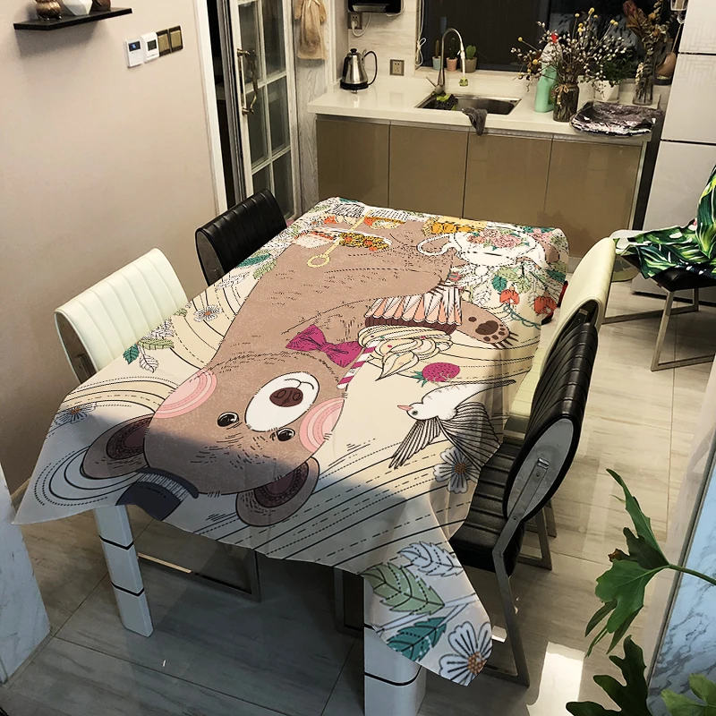 

3d Cartoon Animals Tablecloth Creative Green Plant Flamingo Pattern Polyester Comfortable Waterproof Table Cloth Cover for Child