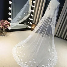 Джин пряжи Романтический Длинные свадебная фата 3 м один Слои Кружева Тюль Свадебные вуали с гребешком Женская Свадебная вечеринка аксессуары