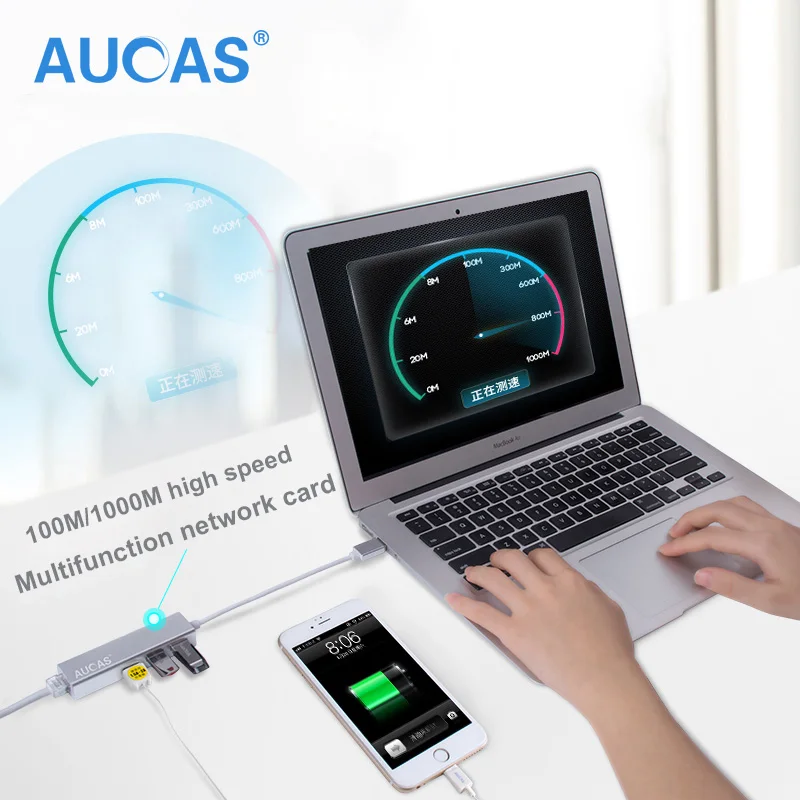 

AUCAS Ethernet Adapter Network Card USB 3.0 2.0 to RJ45 Lan for Windows Micro Switch Ethernet USB Network Card