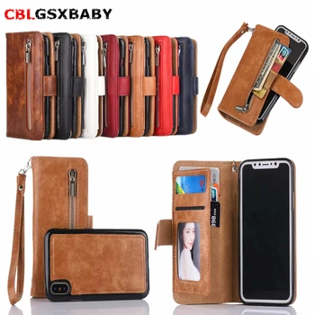 

2 in 1 Zipper Wallet Leather Case For iPhone 11 X 8 7 7 Plus 6 6S Plus Flip Phone Case Cover For iPhone XS Max XR 5 5S SE Case