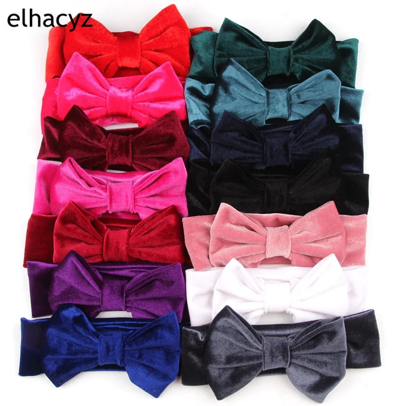 

Infantile Girls 5'' Soft Velvet Headbands For Spring 2019 Headband Kids Solid Big Hair Bow Children Party DIY Hair Accessories