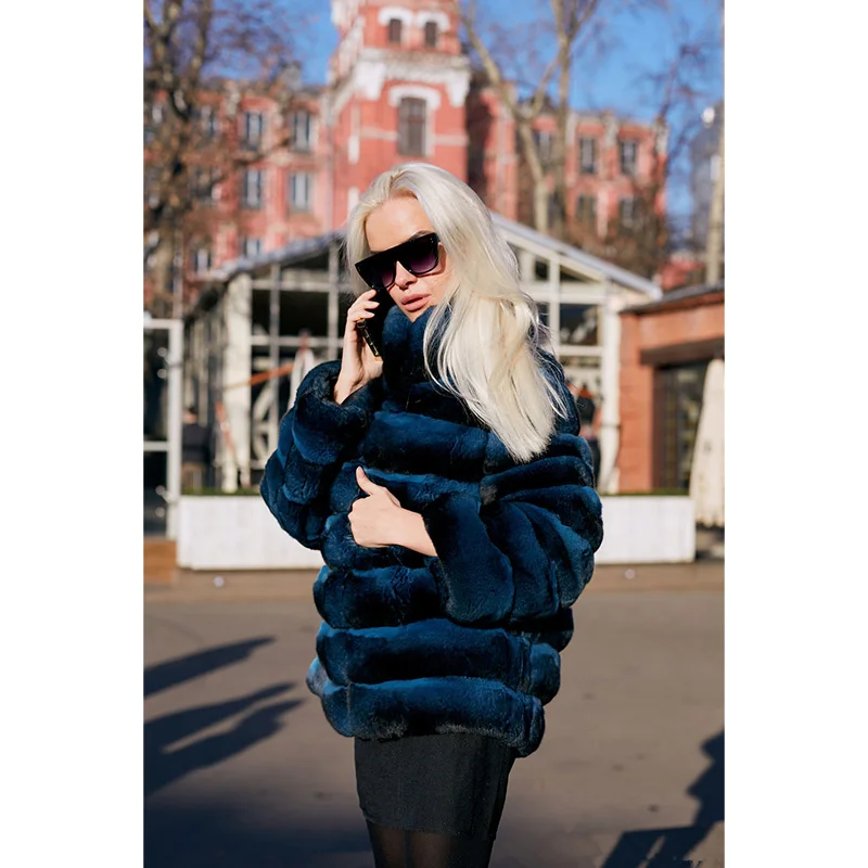 FURSARCAR Для женщин зима натуральный мех пальто с меховой воротник Роскошные Slim 2018 натуральный Повседневное кроличьего меха пальто реального