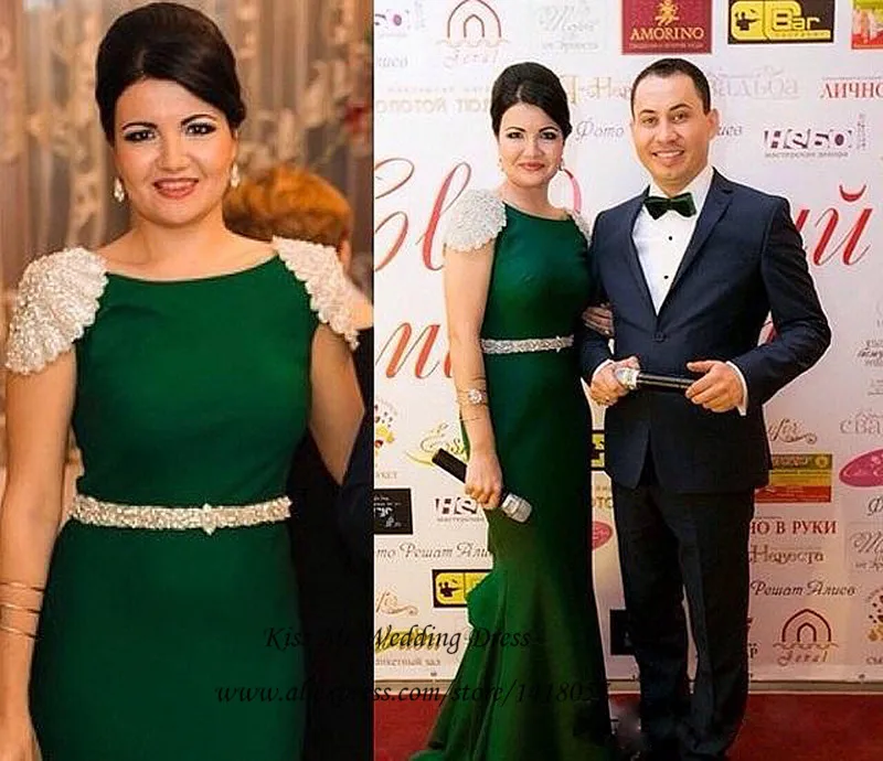

Gorgeous Green Celebrity Dresses 2015 Red Carpet Formal Evening Dresses Cap Sleeve Mermaid Long Prom Dress Vestidos de Festa