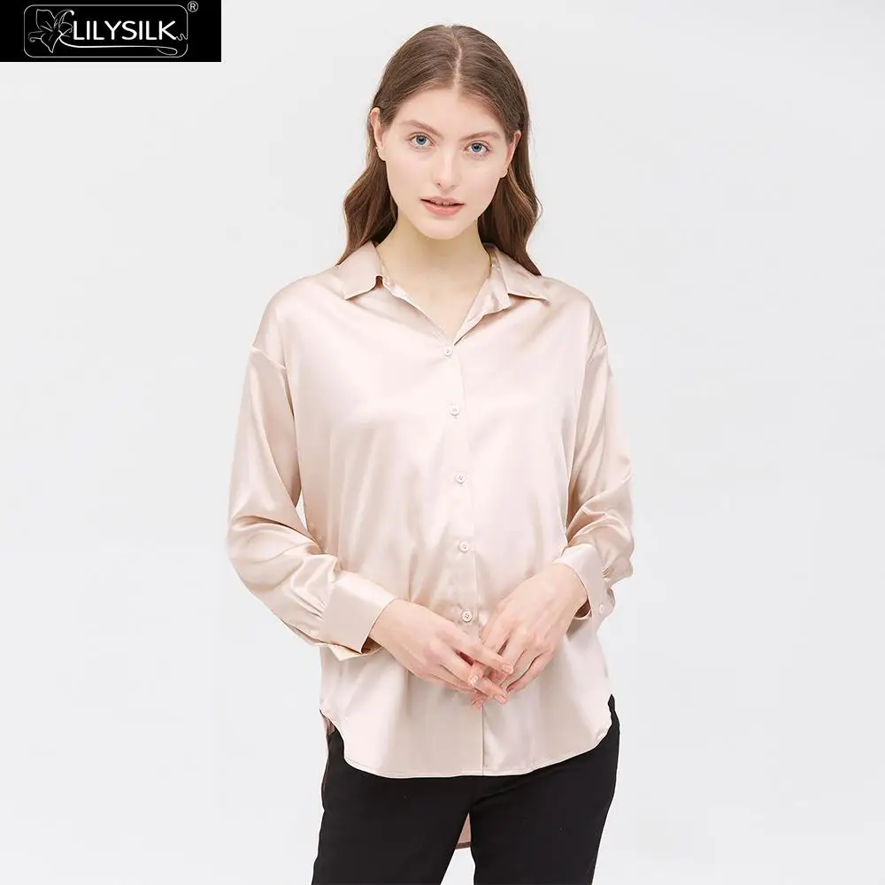 LilySilk шелковая блузка рубашка Женская Повседневная стильная Базовая Женская Новая - Цвет: Light Beige