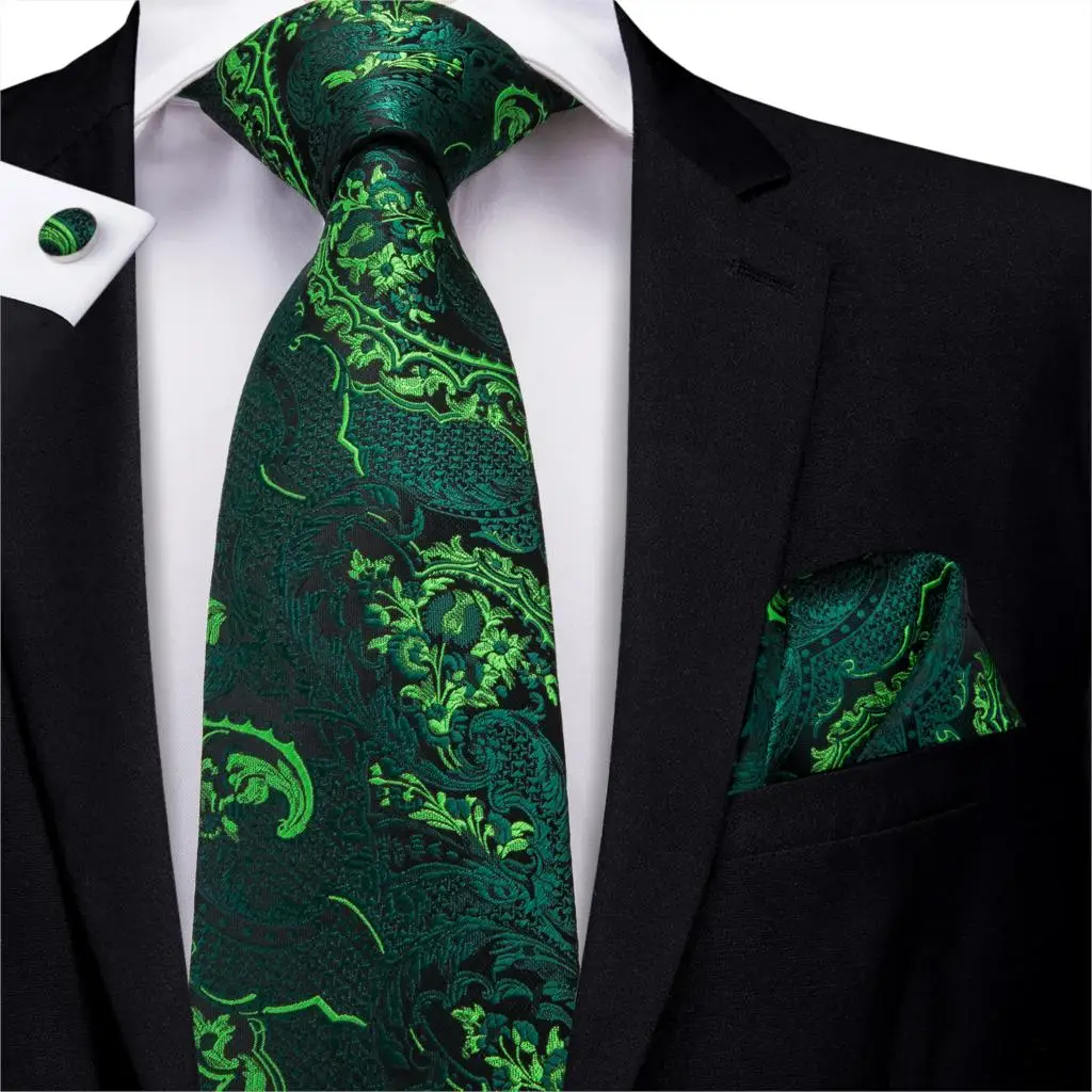 Зеленые галстуки для мужчин Шелковый Цветочный шейный платок роскошный шейный галстук платок комплект запонок Галстуки Для Свадьба