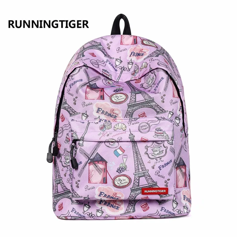 Холщовый школьный ранец RUNNINGTIGER для девочек подростков женский рюкзак с принтом