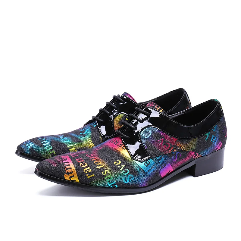 

Mens Business Dress Shoes Fashion Colorful Letter New Flats Male Pointy Casual Shoes