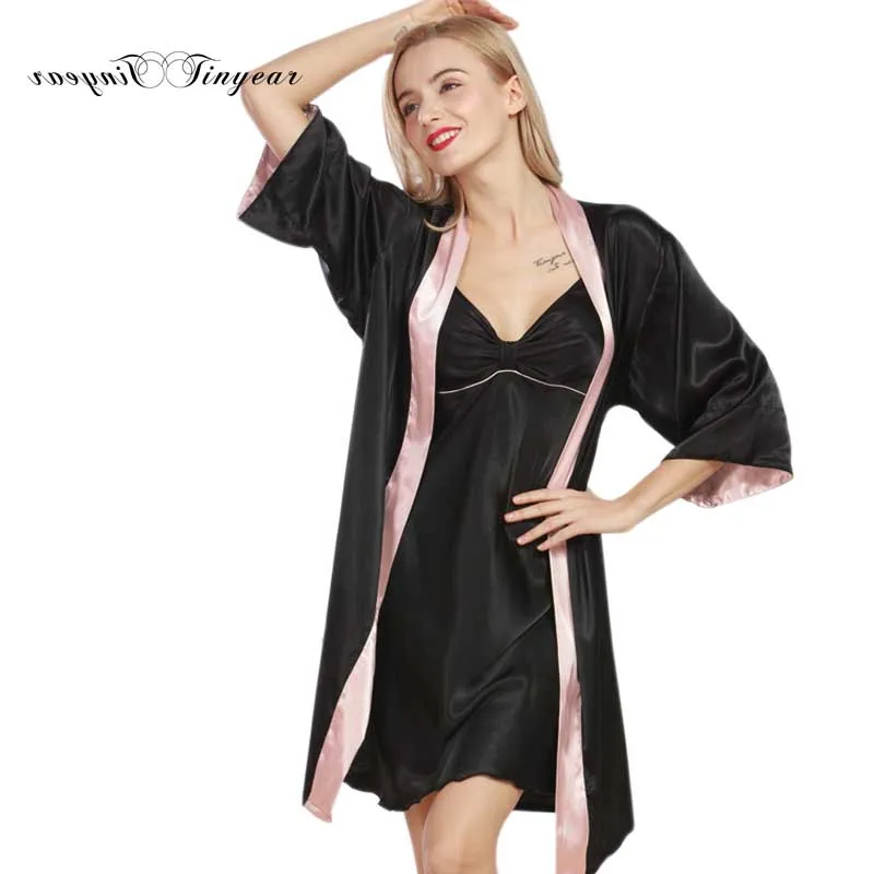Tinyear 2017 New Designer Ladies Robe Gown Set Silky Women Bathrobe