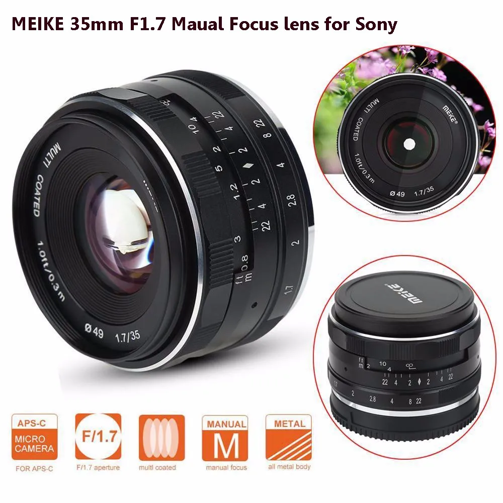 MEIKE MK E 35 1.7 мм F1.7 Большая диафрагма ручная фокусировка фотообъектив для Sony Mount NEX3