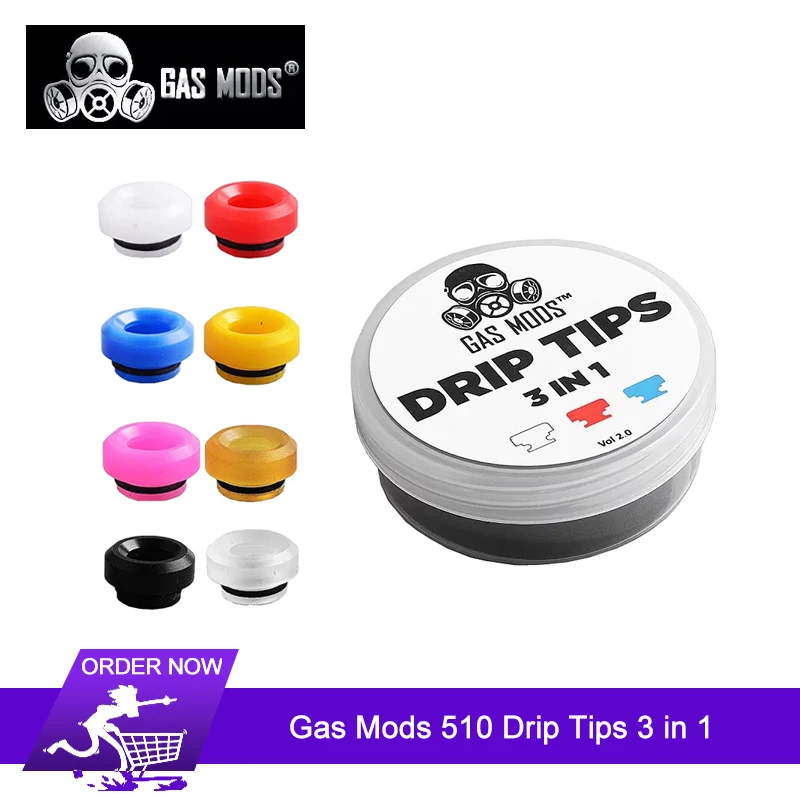 

Original Gas Mods 510 Drip Tip 3 in 1 Vol for 510 Thread RTA RDTA Atomizer Compatible with GAS Mods 22mm Colour Caps