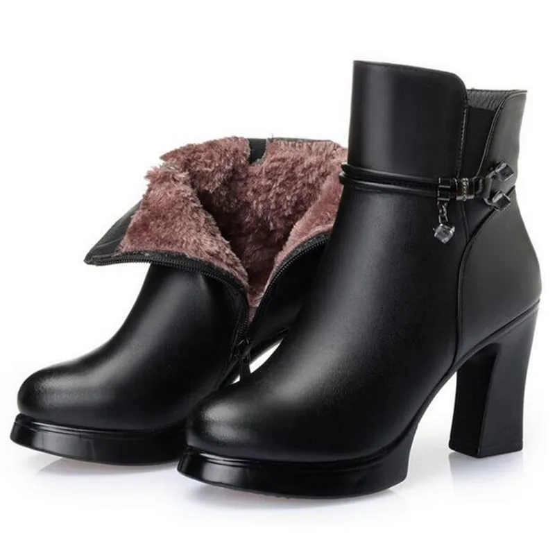 ZXRYXGS/брендовые ботинки; шерстяная теплая обувь из натуральной кожи; женские зимние ботинки; Новинка года; Зимние ботильоны; модная обувь; ботинки на высоком каблуке