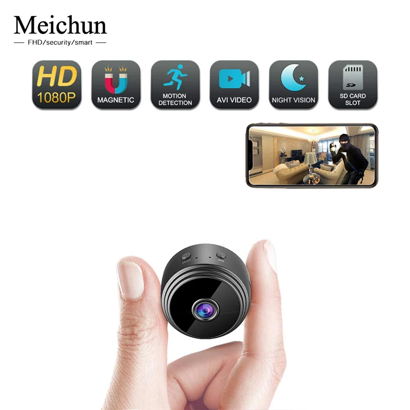 Meichun мини камера WIFI 2MP 1080P сенсор портативная безопасности маленькая ночного