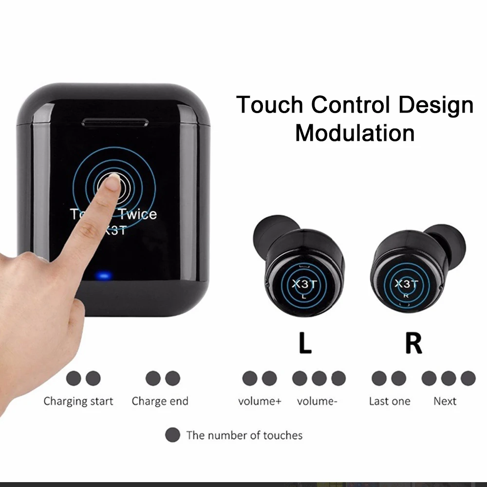 New Upgraded X3T Touch Control True Wireless Bluetooth Earbuds Earphone Mini Sport Earphones With Charging Case for Smart Phone