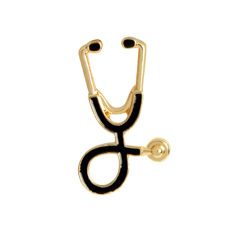Золотой и серебряный цвета, черный стетоскоп, эмалированный значок, булавка, брошь, медицинские украшения для доктора медсестры, медицинский подарок студенту - Окраска металла: Gold