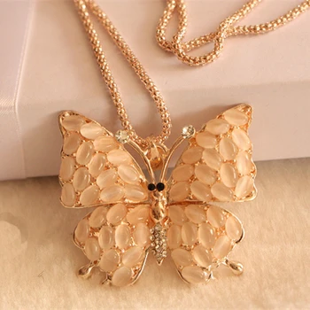 

new Cute style Diamante opal butterfly wedding gold necklace designs