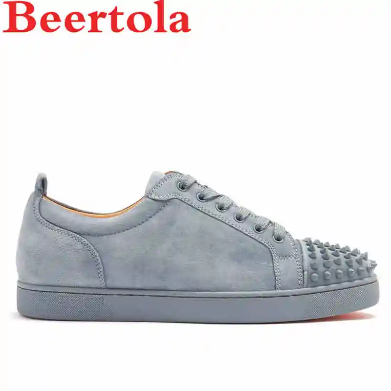 

Flock Men's Casual Shoes Low Top Lace Up Head Flats Shoes Men Studded Spikes Solid Black Gray Leisure Style Zapastod De Hombre