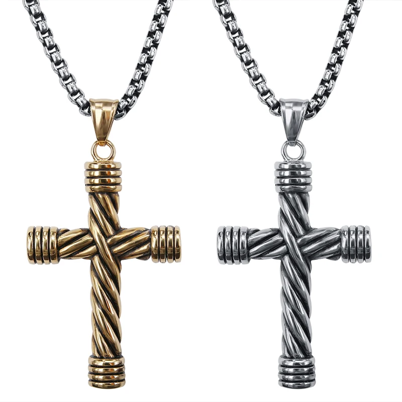 

ZS Rock Roll Cross Pendant Necklace Gold&Silver Color Necklace 316L Stainless Steel Jewelry for Men Punk Necklaces for Biker