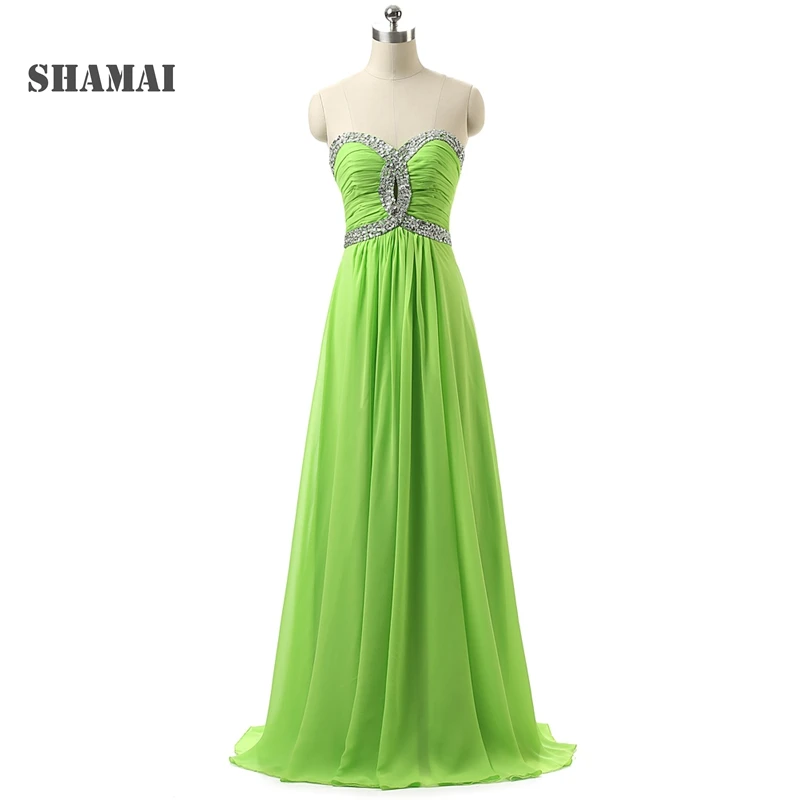 SHAMAI Lime Green Bridesmaid Dresses Long Sweetheart Beaded Pleated
