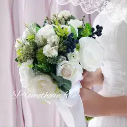 AYiCuthia Романтический Свадебный букет с лентой синие цветы Искусственные Свадебные аксессуары цветы S38