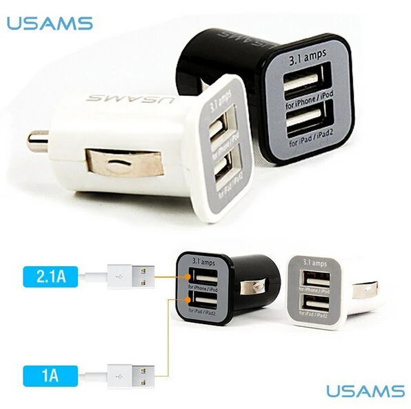 USAMS Micro 3.1A двойной зарядное устройство USB адаптер для всех IPhone/ipod/ipad/samsung/all мобильных телефонов* 200 шт./партия