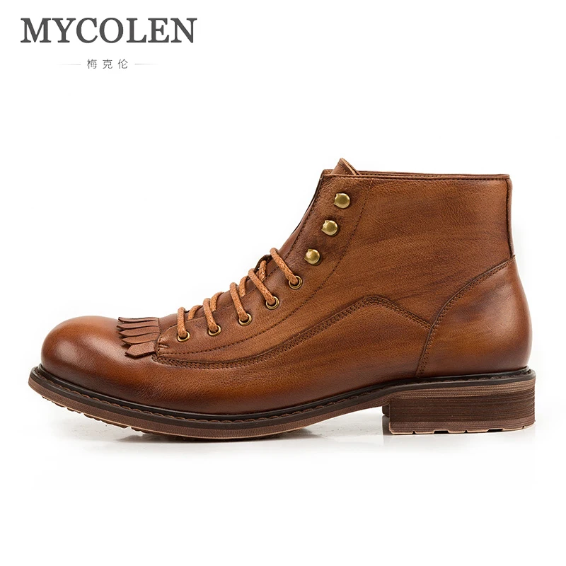 MYCOLEN 2018 New Men Boots Fashion Men Ankle Boots Luxury Brand Top Fashion Winter Leather  Boots Men'S Casual Shoes