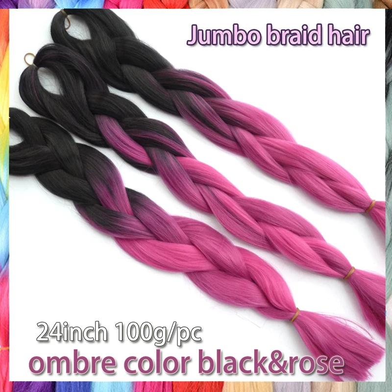 3 Piece Ombre Kanekalon Braiding Hair Xpression Rose Red Braiding Hair