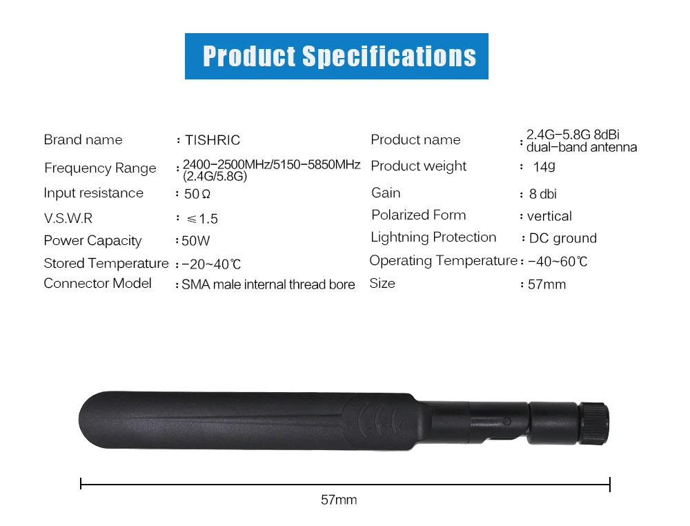 TISHRIC Paddle 2,4 GHz 5,8 Ghz 8DBI 3g 4G GSM LTE wifi антенна Wi-Fi с RP-SMA гнездовым разъемом для беспроводного маршрутизатора Antena