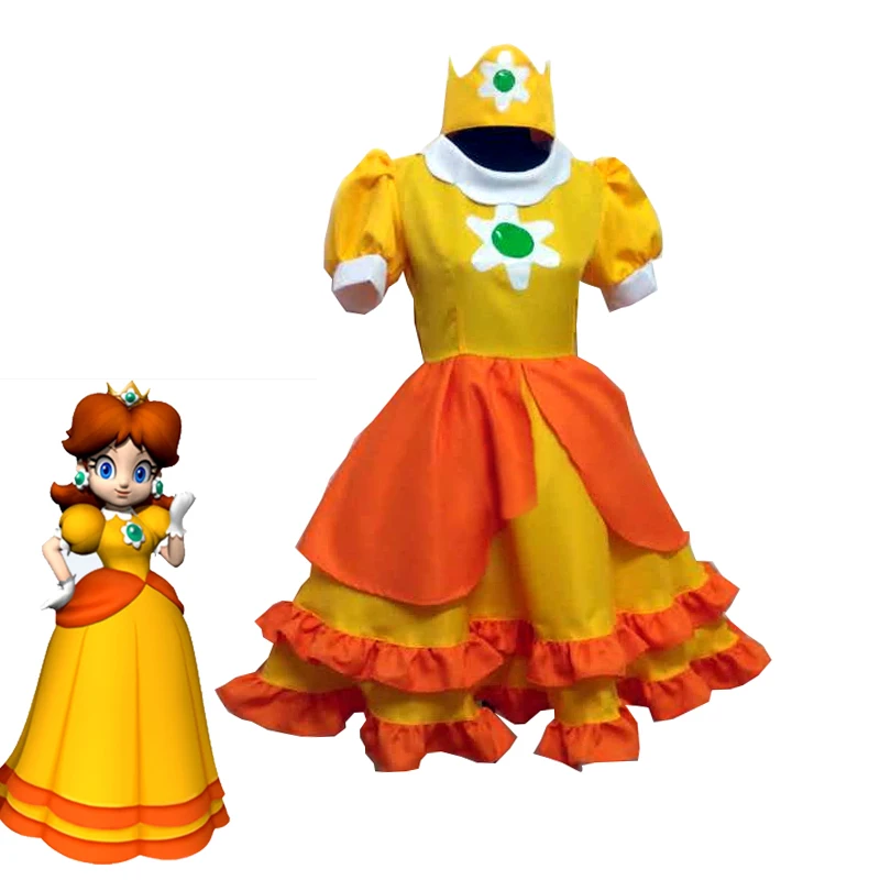 Game Super Mario Princess Daisy Cosplay Costume Girls Cute Lolita Dress ...