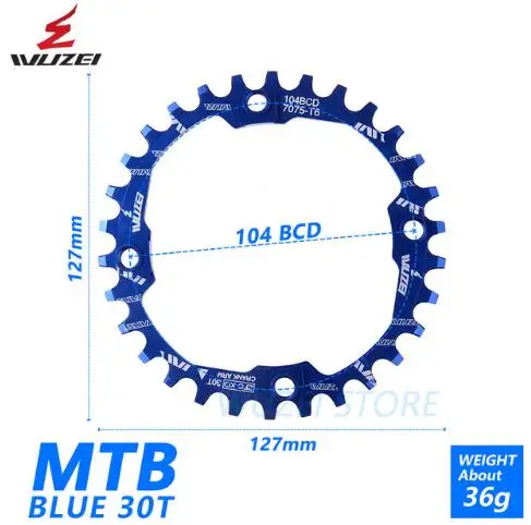WUZEI велосипедная Звездочка 30 T 104BCD велосипедная круглая узкая широкая Сверхлегкая 7075-T6 MTB велосипедная передняя звезда круг шатунная пластина - Цвет: blue