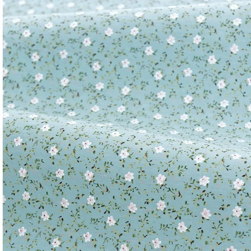 

Water blue bottom white floral printed 100% Cotton Fabric For Quilting Children Dress Bedding Tilda Cloth By Meter Yard 160cm