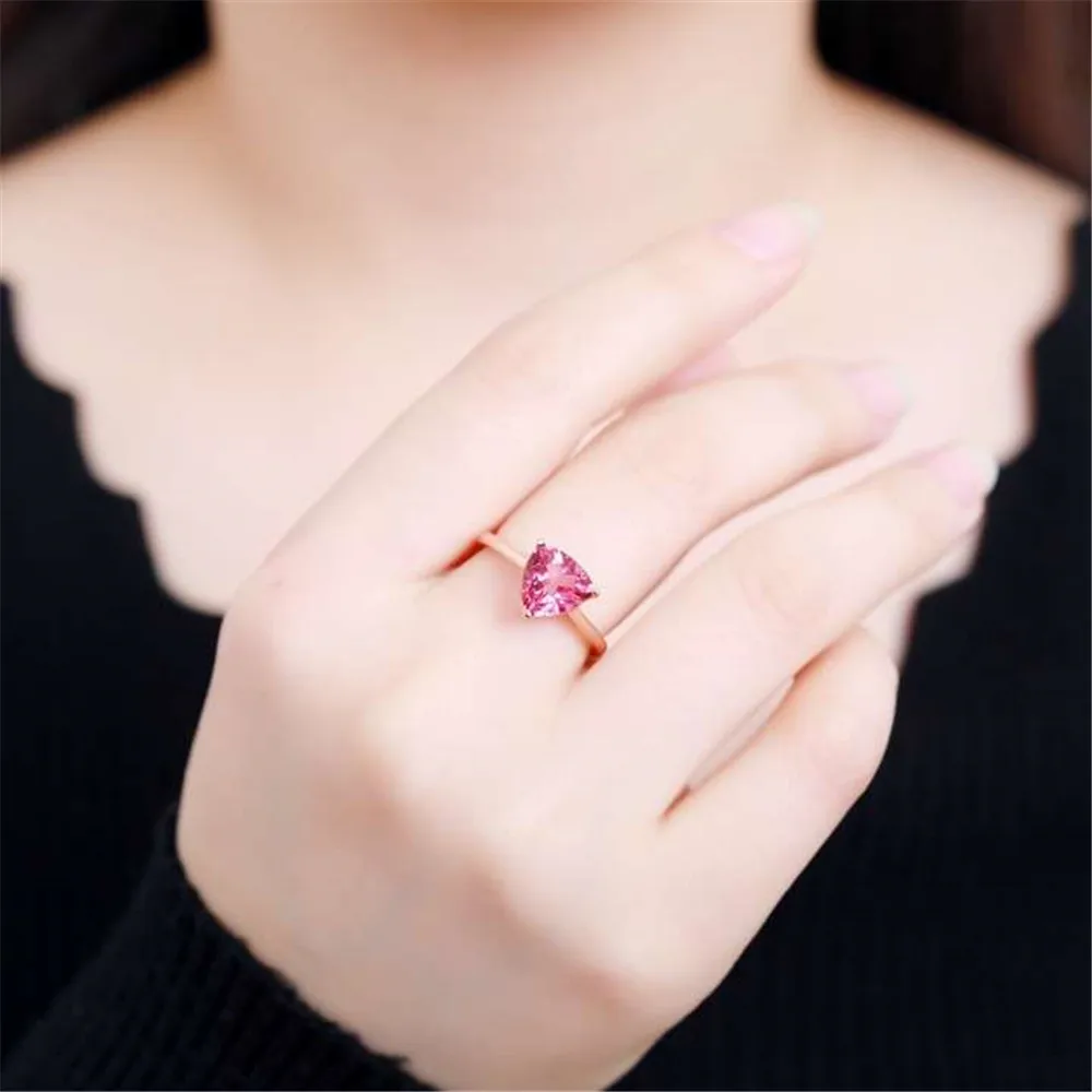Драгоценный камень fine jewelry Оптовая Продажа с фабрики Модные 925 серебро 7 мм треугольники ФОРМА натуральный розовый топаз кольцо для женщин