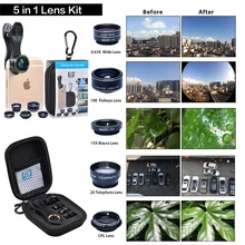 APEXEL HD Camera Lens 5in1 fisheye wide angle macro zoom cpl lens for apple iphone xiaomi samsung huawei htc Android Smartphone