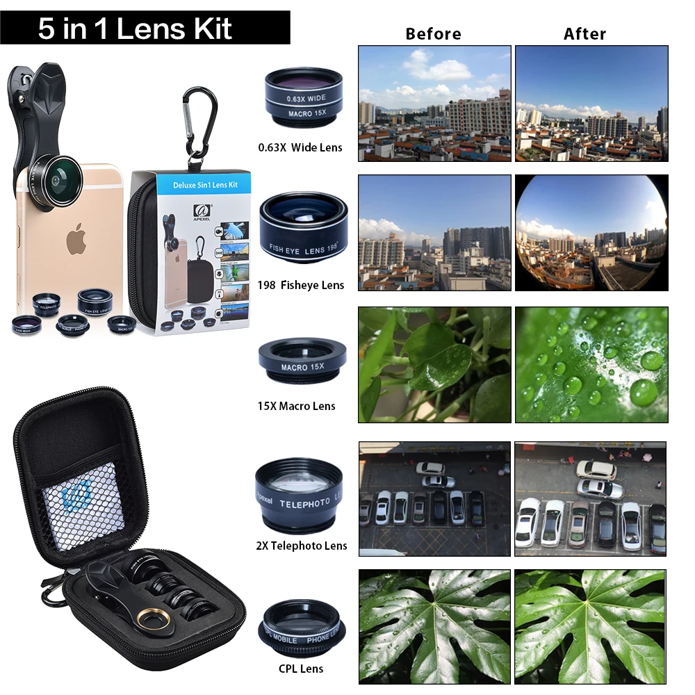 bilder für APEXEL HD Kameraobjektiv 5in1 fisheye weitwinkel makro zoom cpl objektiv für apple iphone xiaomi samsung huawei htc Android Smartphone bilder für APEXEL HD Kameraobjektiv 5in1 fisheye weitwinkel makro zoom cpl objektiv für apple iphone xiaomi samsung huawei htc Android Smartphone