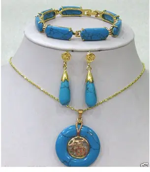 

shippingBeautiful Blue Turquoise Link Bracelet/ Earrings /Necklace Pendant Set (A0425)
