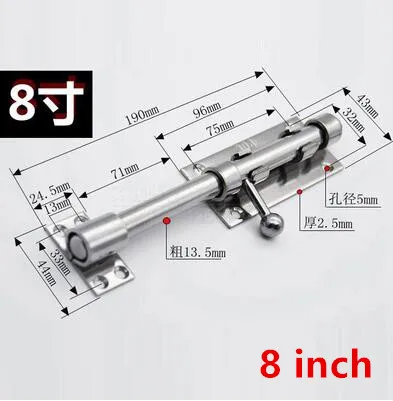 Толстый дверной болт из нержавеющей стали замок Длина Анти-кражи дверная защелка скользящей застежкой баррель болт 6/8/10 дюймов - Цвет: 8  inch