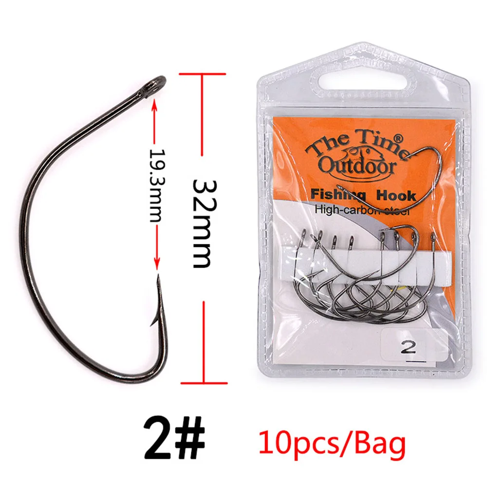 50pcs Wide Gap Offset Worm Fishing Hooks – High Carbon Steel, Size 2/0 For Bass, Trout, Octopus