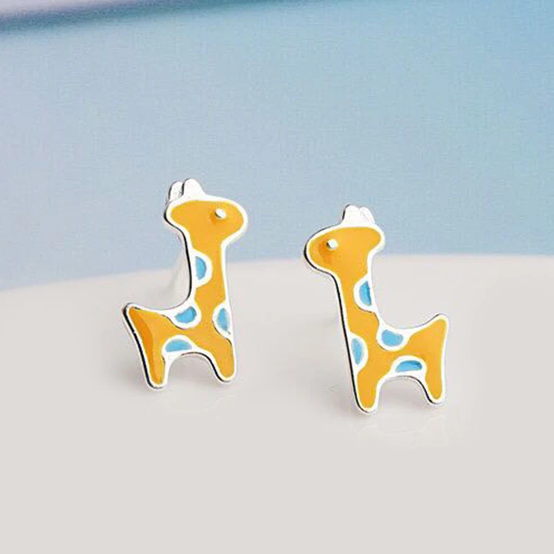 

XIYANIKE 925 Sterling Silver Colorful Deer Animal Stud Earrings For Women Cute Deer Stud Earrings Christmas Present Jewelry Gift