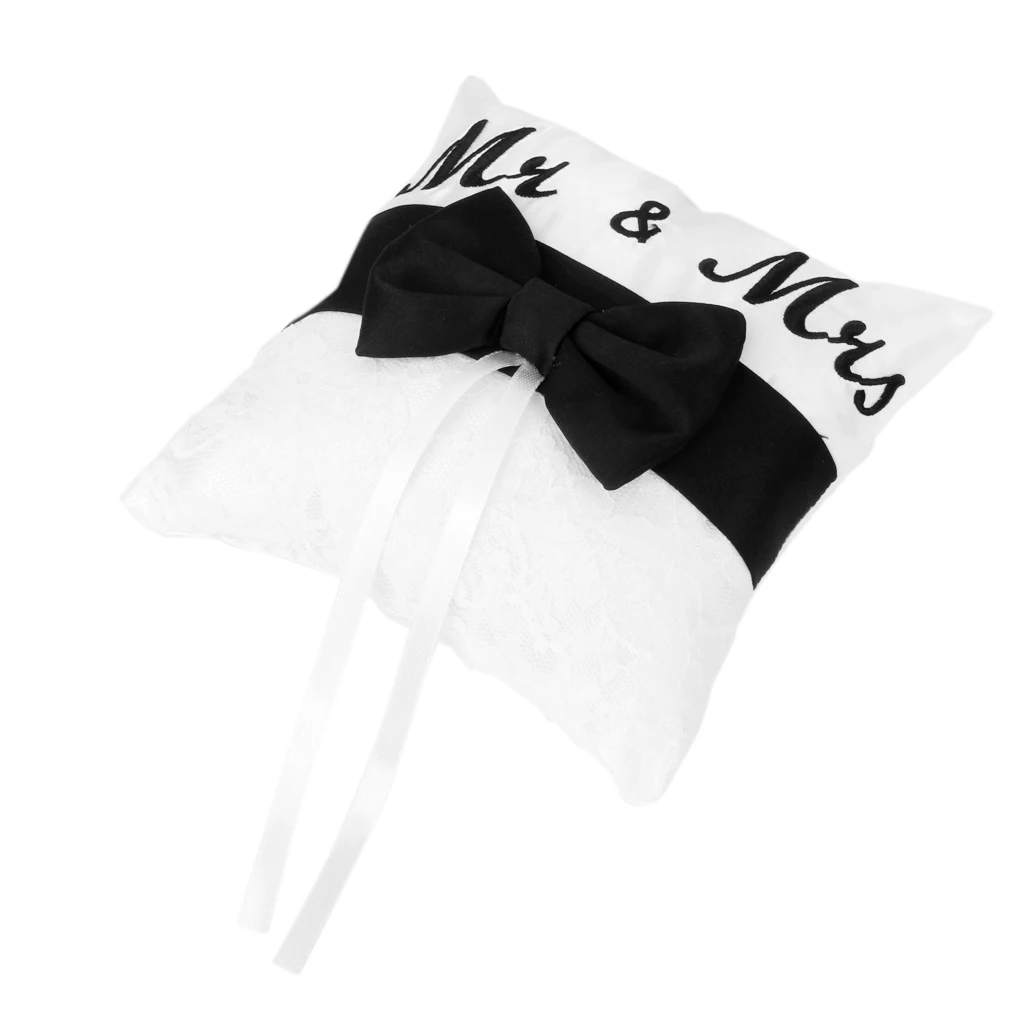 Romantic  Satin Ribbon Bow Wedding Ring Pillow Cushion Party Favors